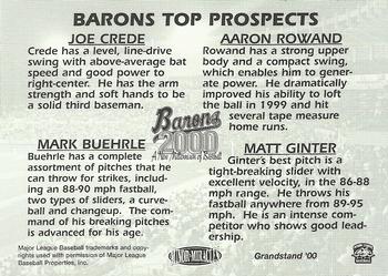 2000 Grandstand Birmingham Barons #NNO Barons Prospects (Mark Buehrle / Joe Crede / Matt Ginter / Aaron Rowand) Back