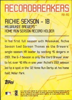 2003 Topps - Record Breakers (Series One) #RB-RS Richie Sexson Back