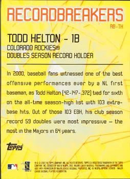 2003 Topps - Record Breakers (Series One) #RB-TH Todd Helton Back