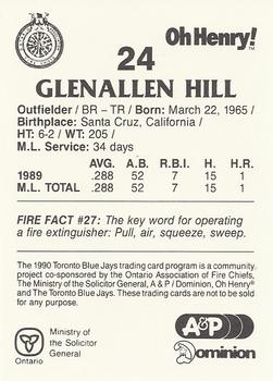 1990 Toronto Blue Jays Fire Safety #NNO Glenallen Hill Back
