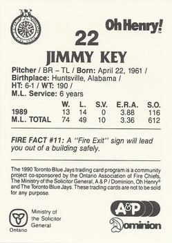 1990 Toronto Blue Jays Fire Safety #NNO Jimmy Key Back