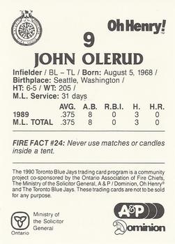 1990 Toronto Blue Jays Fire Safety #NNO John Olerud Back
