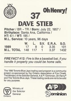 1990 Toronto Blue Jays Fire Safety #NNO Dave Stieb Back