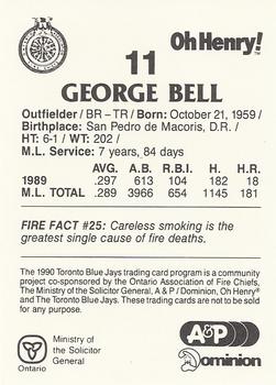 1990 Toronto Blue Jays Fire Safety #NNO George Bell Back