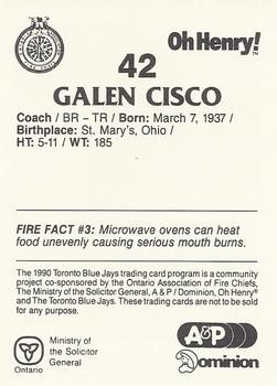 1990 Toronto Blue Jays Fire Safety #NNO Galen Cisco Back