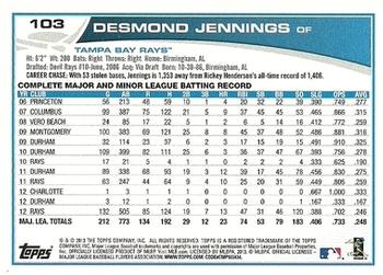 2013 Topps Opening Day #103 Desmond Jennings Back