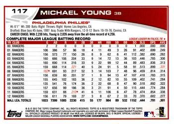 2013 Topps Opening Day #117 Michael Young Back