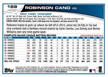 2013 Topps Opening Day #169 Robinson Cano Back