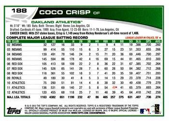 2013 Topps Opening Day #188 Coco Crisp Back