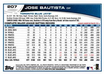 2013 Topps Opening Day #207 Jose Bautista Back