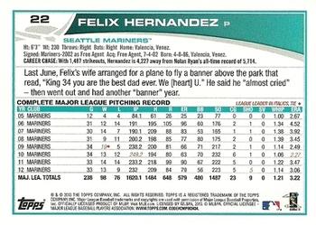 2013 Topps Opening Day #22 Felix Hernandez Back