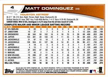 2013 Topps Opening Day #4 Matt Dominguez Back