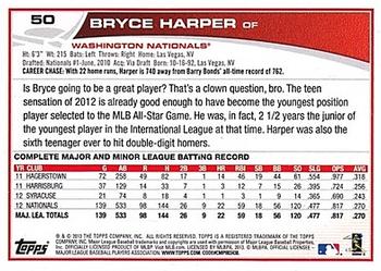 2013 Topps Opening Day #50 Bryce Harper Back