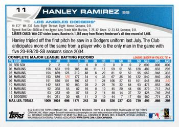 2013 Topps Opening Day #11 Hanley Ramirez Back