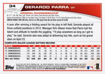 2013 Topps Opening Day #34 Gerardo Parra Back
