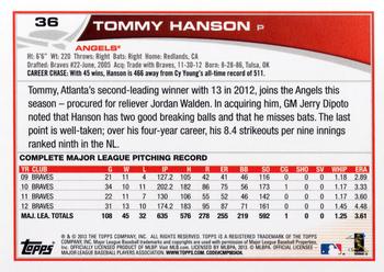 2013 Topps Opening Day #36 Tommy Hanson Back