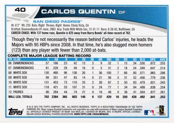 2013 Topps Opening Day #40 Carlos Quentin Back