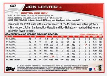 2013 Topps Opening Day #42 Jon Lester Back
