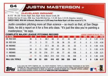 2013 Topps Opening Day #64 Justin Masterson Back