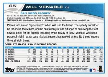 2013 Topps Opening Day #65 Will Venable Back