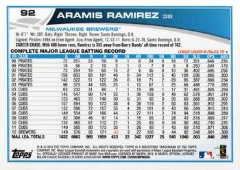 2013 Topps Opening Day #92 Aramis Ramirez Back