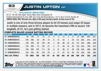 2013 Topps Opening Day #93 Justin Upton Back