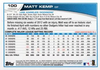 2013 Topps Opening Day #100 Matt Kemp Back