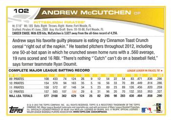 2013 Topps Opening Day #102 Andrew McCutchen Back