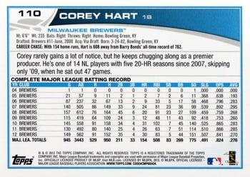 2013 Topps Opening Day #110 Corey Hart Back