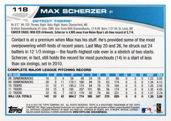2013 Topps Opening Day #118 Max Scherzer Back