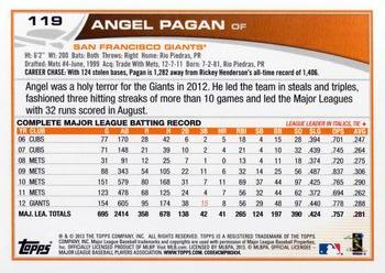 2013 Topps Opening Day #119 Angel Pagan Back