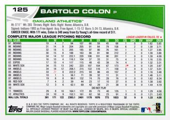 2013 Topps Opening Day #125 Bartolo Colon Back