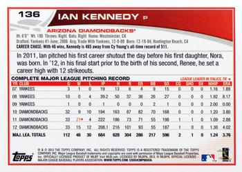 2013 Topps Opening Day #136 Ian Kennedy Back