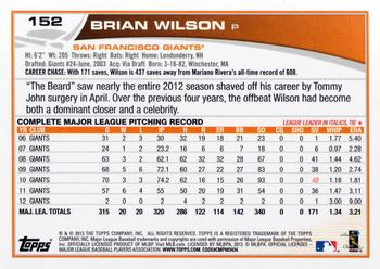 2013 Topps Opening Day #152 Brian Wilson Back