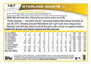 2013 Topps Opening Day #167 Starling Marte Back