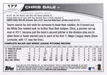 2013 Topps Opening Day #177 Chris Sale Back