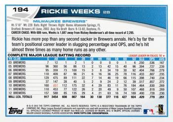 2013 Topps Opening Day #194 Rickie Weeks Back