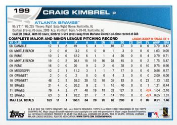 2013 Topps Opening Day #199 Craig Kimbrel Back