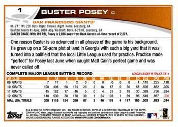 2013 Topps Opening Day #1 Buster Posey Back