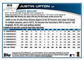 2013 Topps Opening Day #93 Justin Upton Back