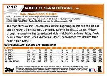 2013 Topps Opening Day #212 Pablo Sandoval Back