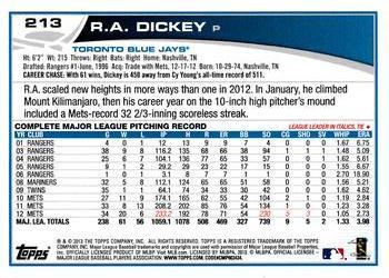 2013 Topps Opening Day #213 R.A. Dickey Back