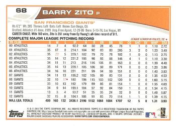 2013 Topps Opening Day #68 Barry Zito Back