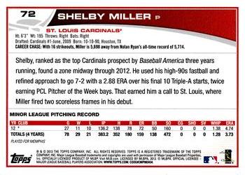 2013 Topps Opening Day #72 Shelby Miller Back