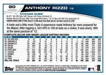 2013 Topps Opening Day #80 Anthony Rizzo Back