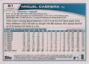 2013 Topps Opening Day #81 Miguel Cabrera Back