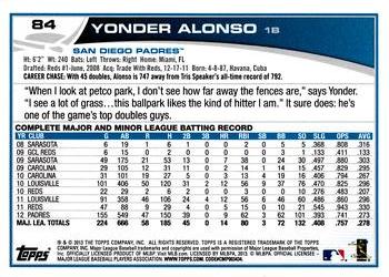 2013 Topps Opening Day #84 Yonder Alonso Back