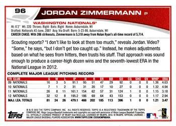 2013 Topps Opening Day #96 Jordan Zimmermann Back