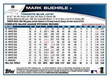 2013 Topps Opening Day #9 Mark Buehrle Back
