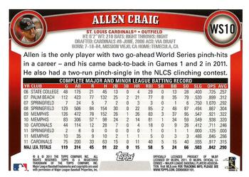 2011 Topps World Series Champions St. Louis Cardinals #WS10 Allen Craig Back